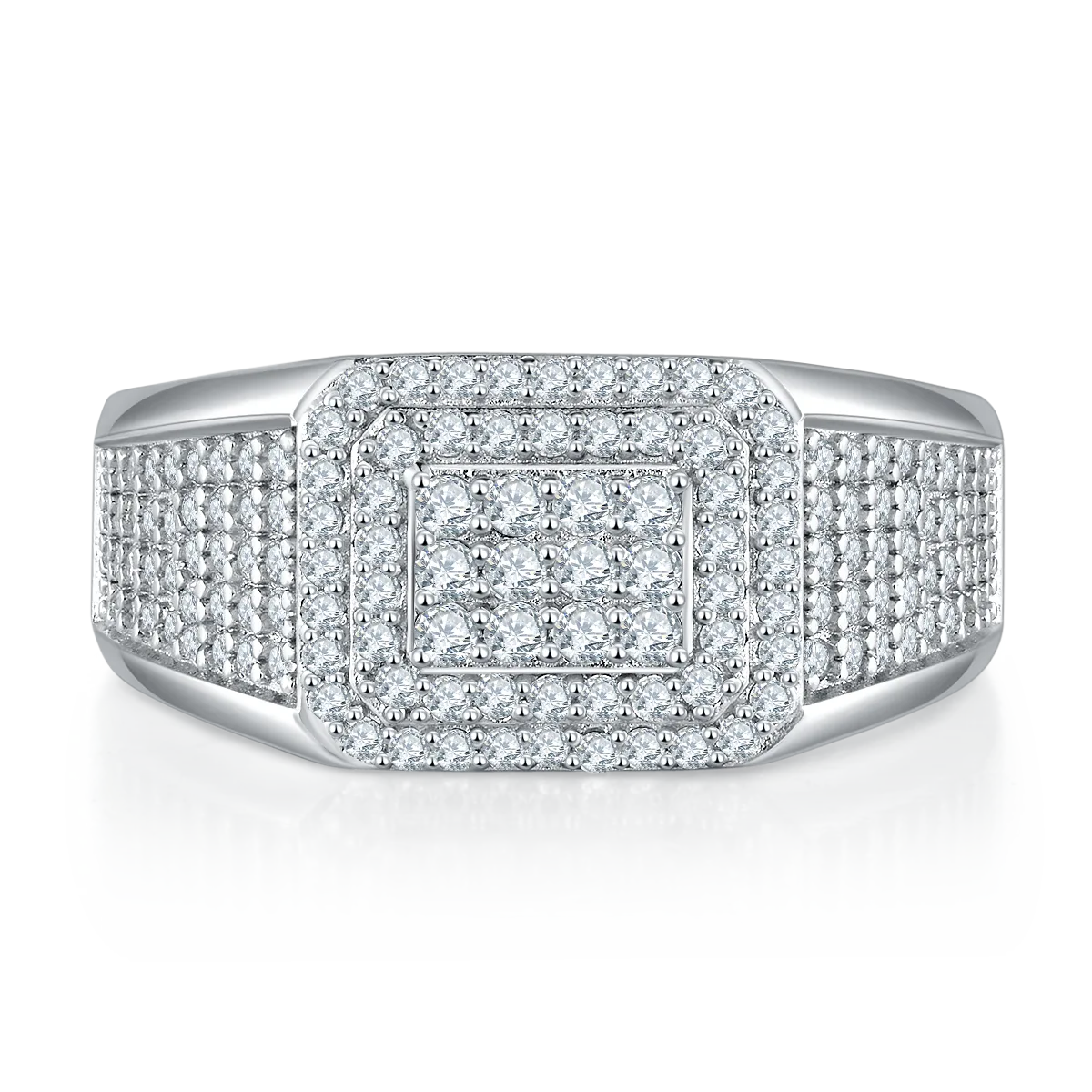 R6479 Luxury Pavé S925 White-Gold-Plated Silver Moissanite Men's Ring Melee Stones D 0.84ct