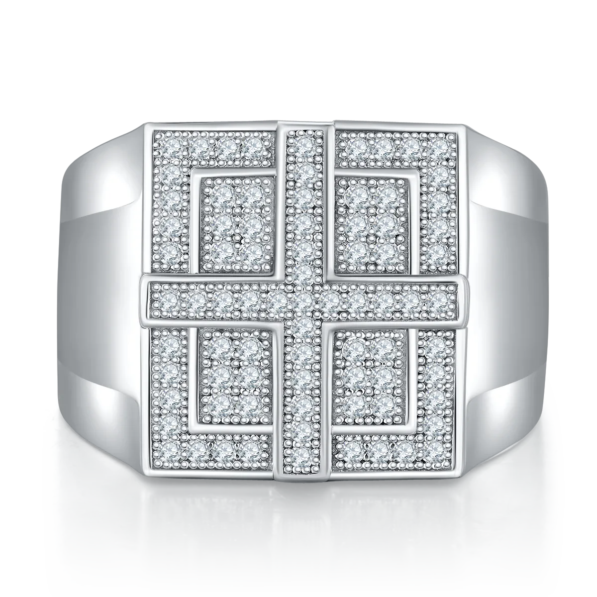 R3867 Luxury Pavé S925 White-Gold-Plated Silver Moissanite Men's Ring Melee Stones D 0.53ct
