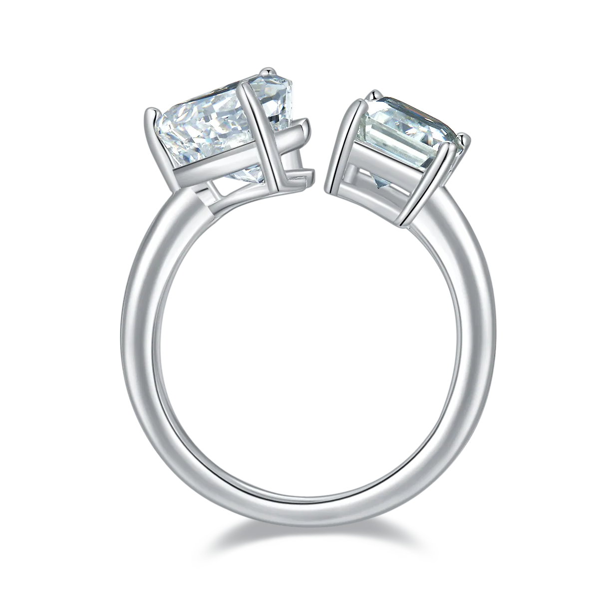 Heart Ice-Cut AND Rectangle Moissanite S925 White-Gold-Plated Silver Confession Ring Women's Ring 2ct D
