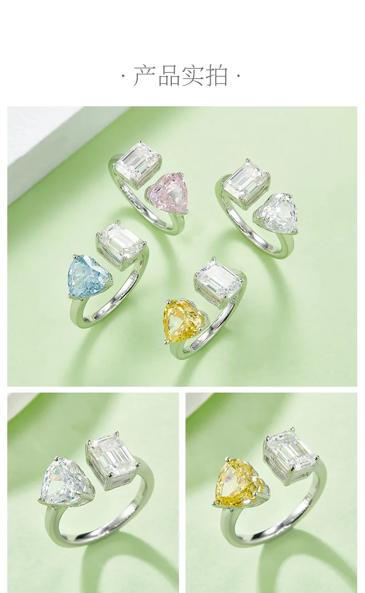 Heart Ice-Cut AND Rectangle Moissanite S925 White-Gold-Plated Silver Confession 