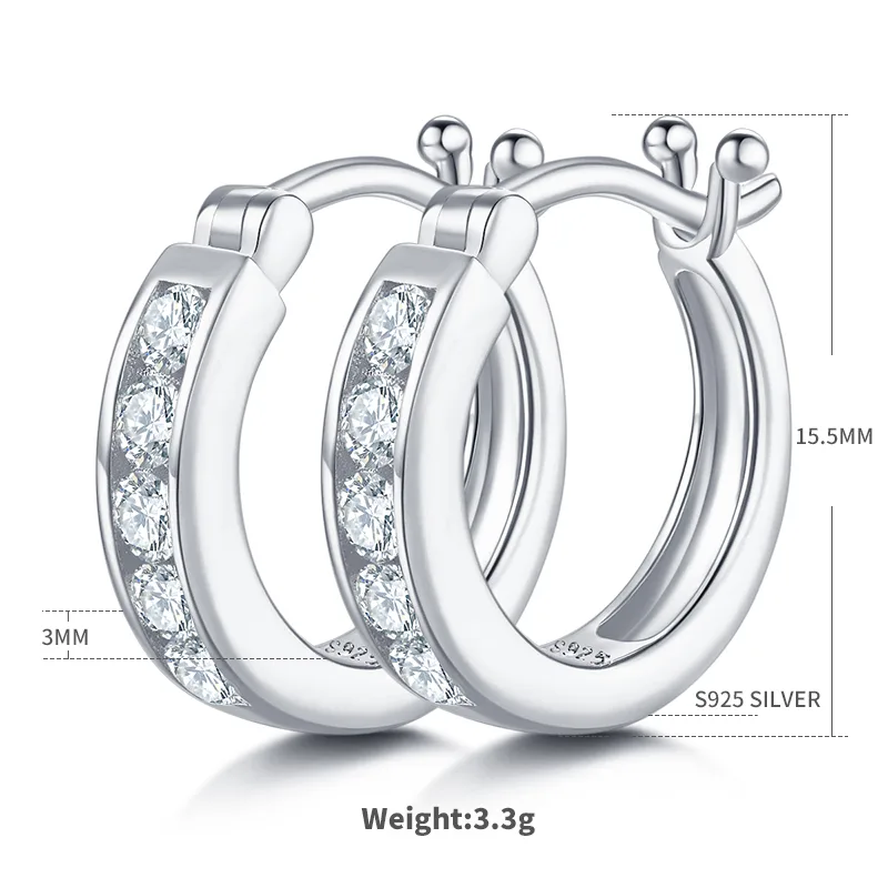 Single-Row Half Earrings S925 Silver Moissanite Melee D 0.45CT - K015A