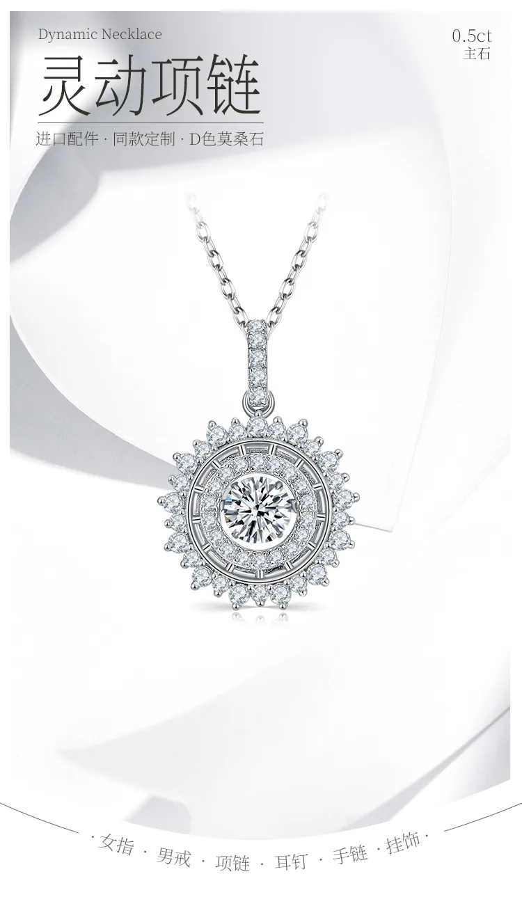 Spirit Sparkling Brilliant S925 White-Gold-Plated Silver Moissanite Necklace 0.5
