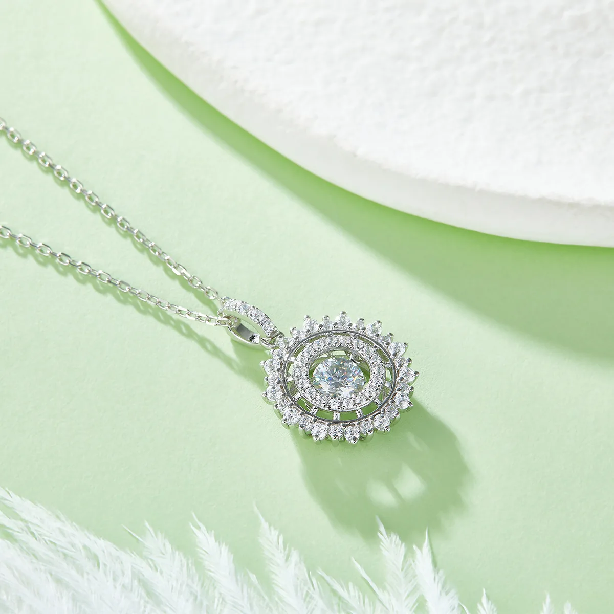 Spirit Sparkling Brilliant S925 White-Gold-Plated Silver Moissanite Necklace 0.5ct D