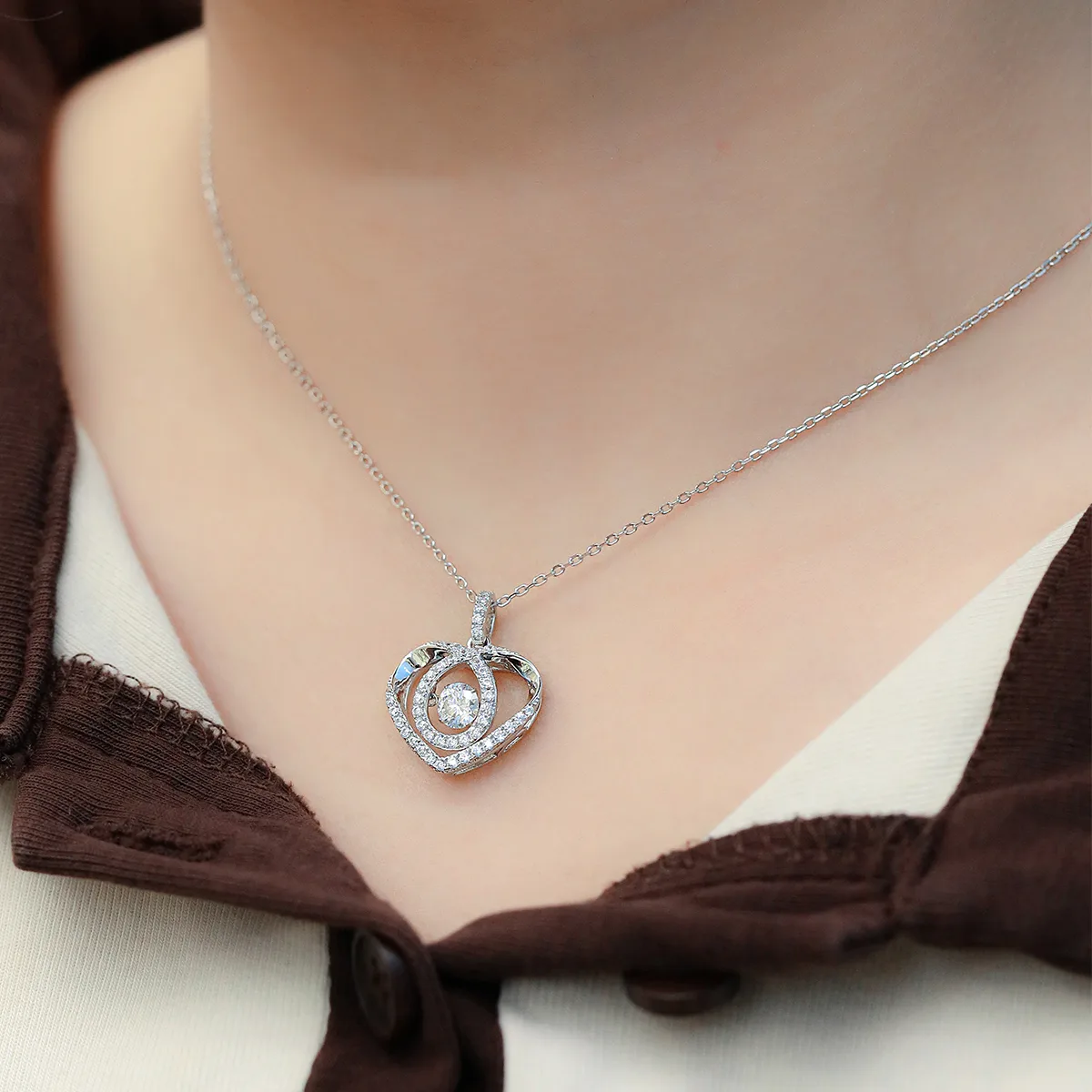 Spirit S925 White-Gold-Plated Silver Moissanite Necklace 0.5ct D - OLDW