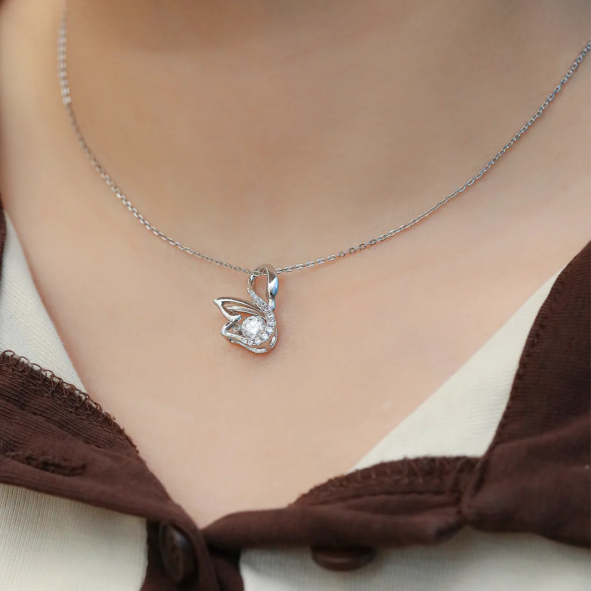 Spirit S925 White-Gold-Plated Silver Moissanite Necklace 0.5ct D - OLDX