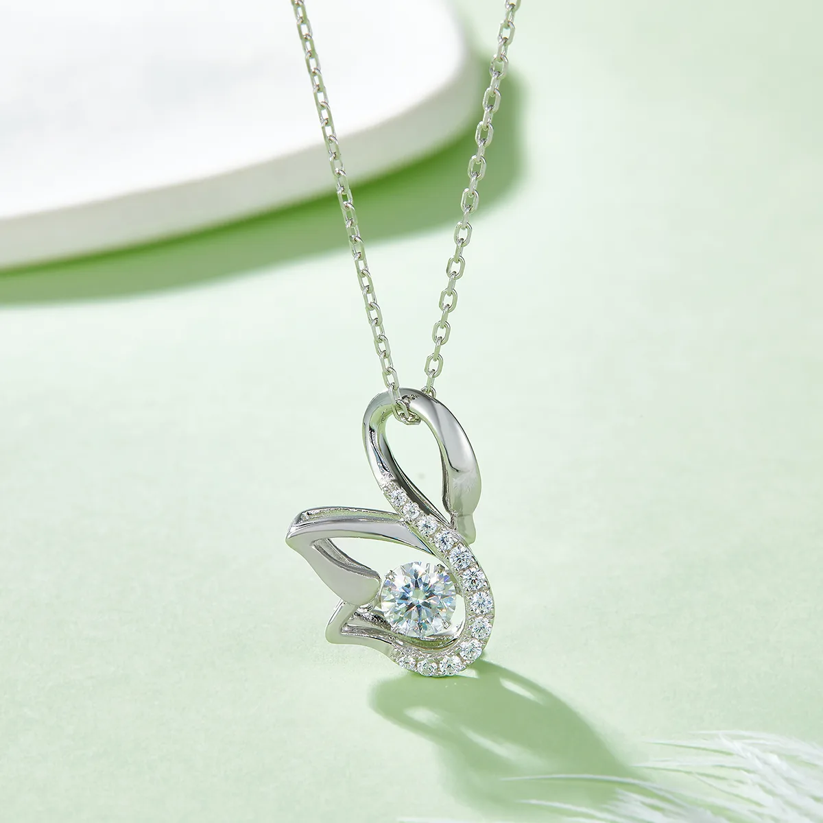 Spirit S925 White-Gold-Plated Silver Moissanite Necklace 0.5ct D - OLDX