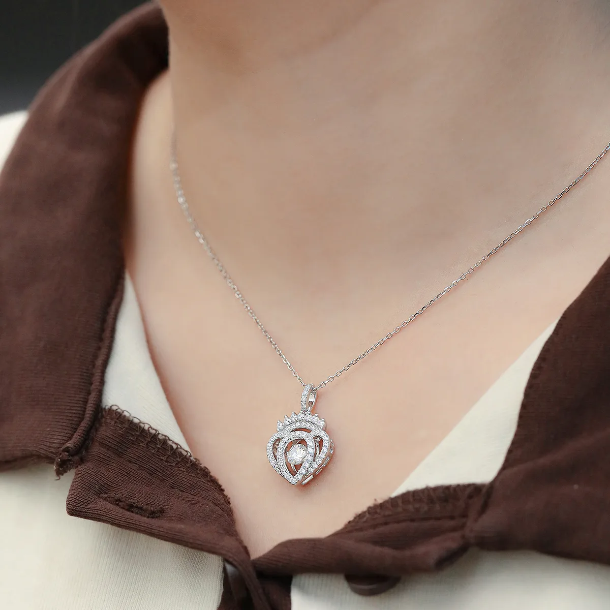 Spirit S925 White-Gold-Plated Silver Moissanite Necklace 0.5ct D - OLDZ
