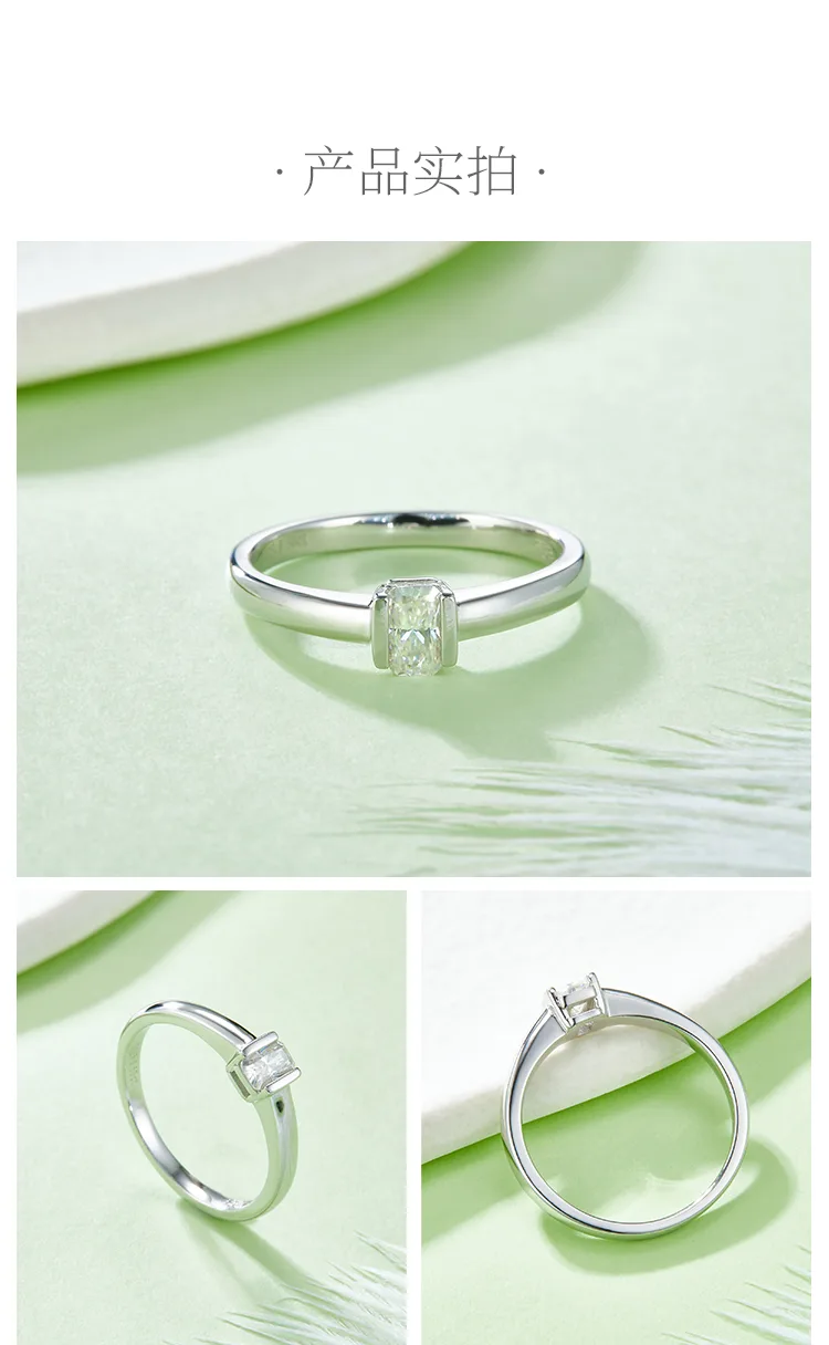 Minimalist Rectangle S925 White-Gold-Plated Silver Moissanite Engagement Ring Wo