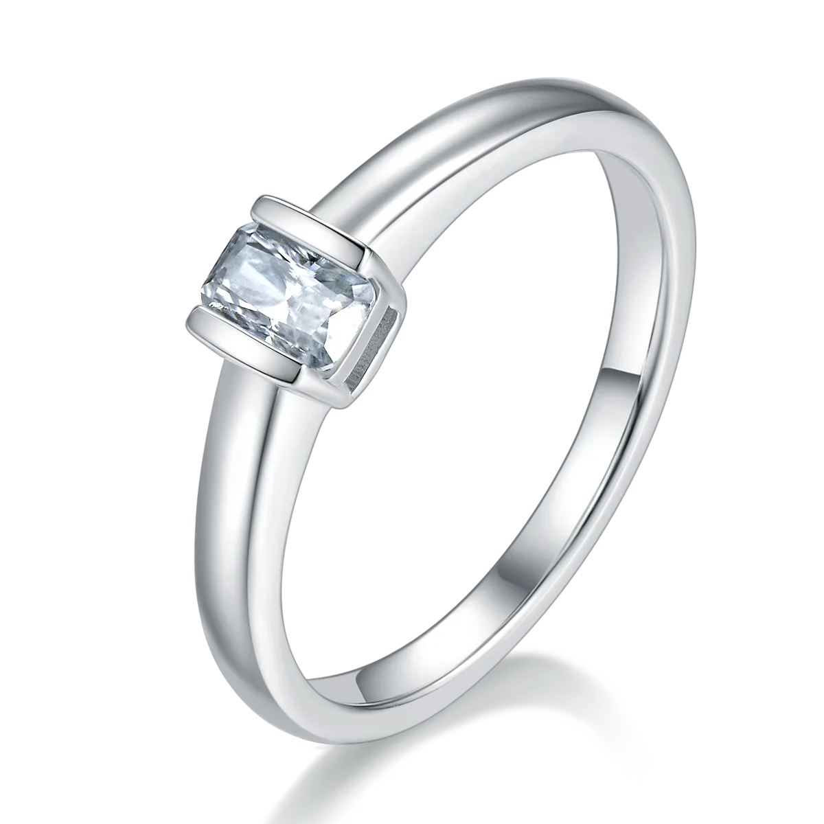 Minimalist Rectangle S925 White-Gold-Plated Silver Moissanite Engagement Ring Women's Ring 0.5ct D