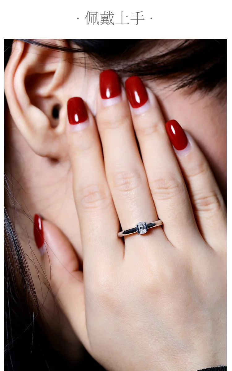 Minimalist Rectangle S925 White-Gold-Plated Silver Moissanite Engagement Ring Wo