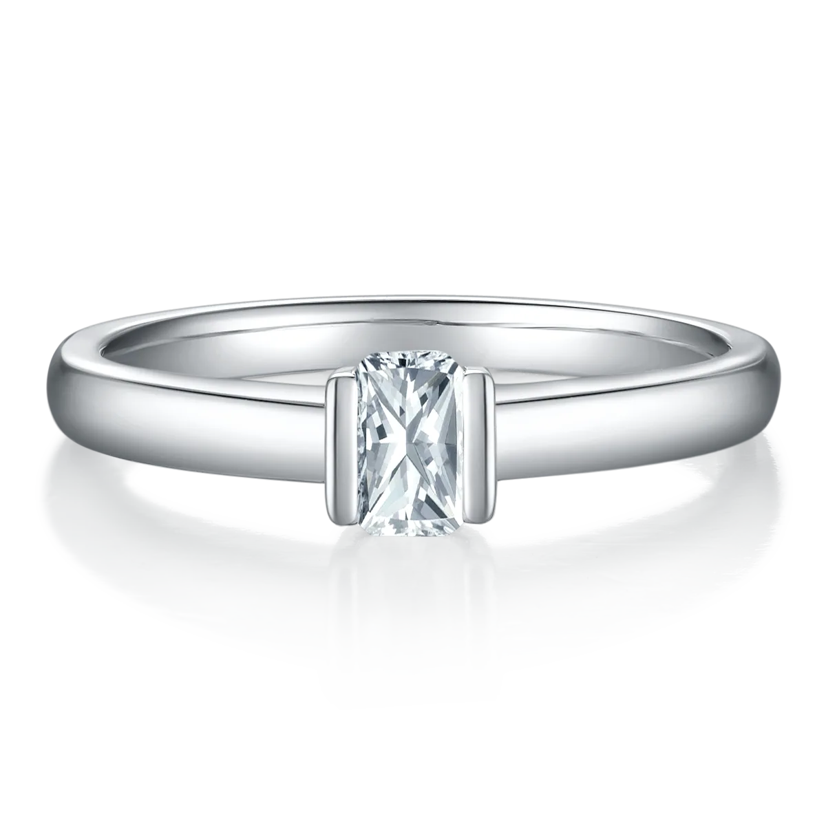 Minimalist Rectangle S925 White-Gold-Plated Silver Moissanite Engagement Ring Women's Ring 0.5ct D