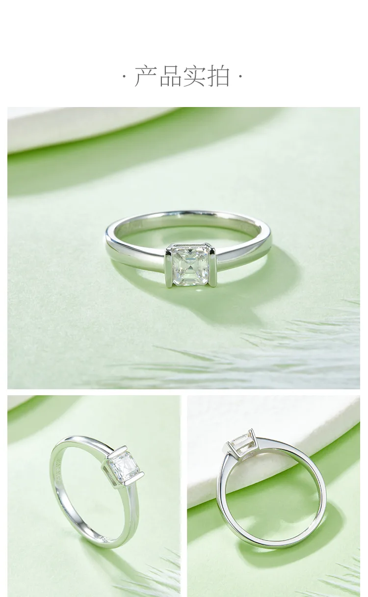 Minimalist Square S925 White-Gold-Plated Silver Moissanite Engagement Ring Women