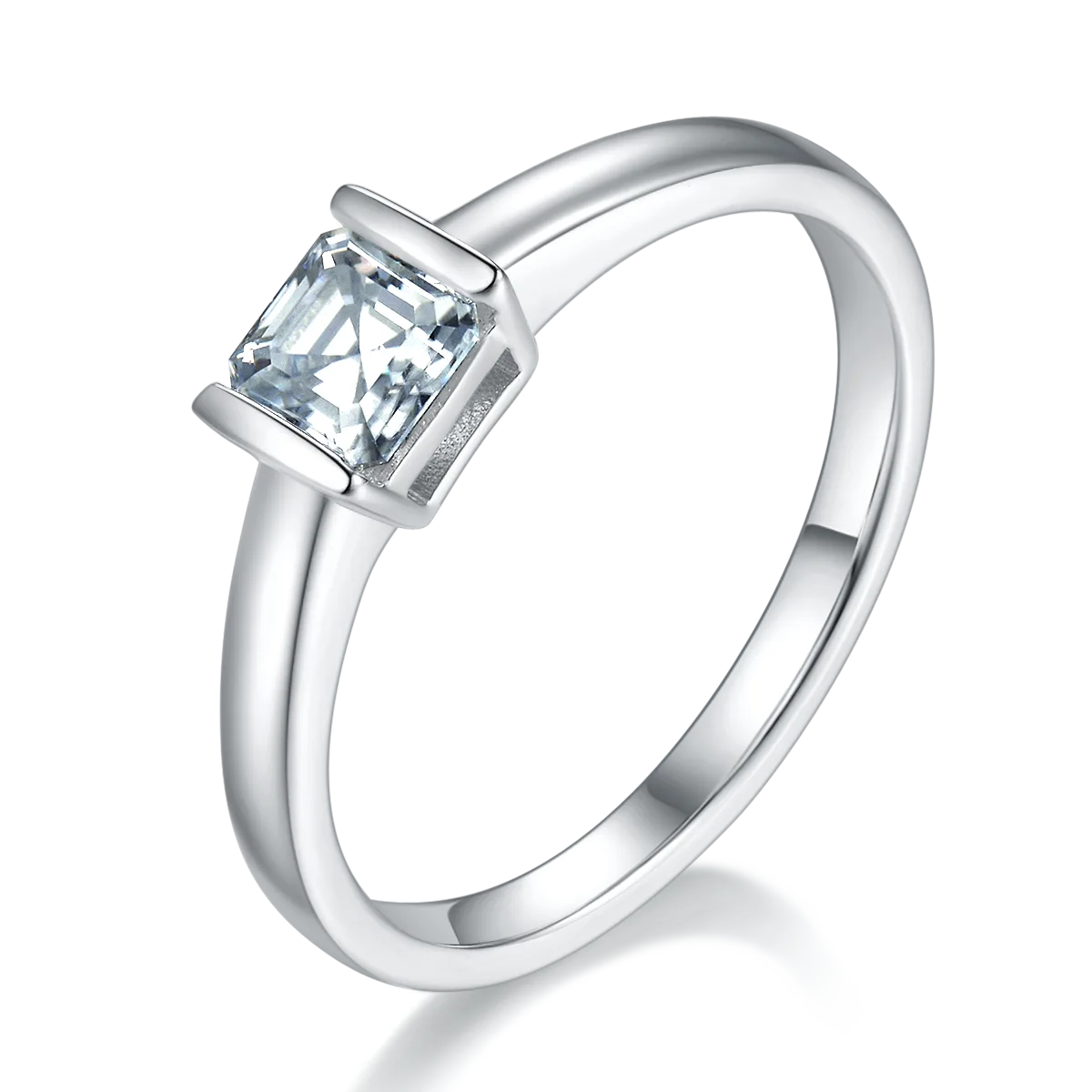 Minimalist Square S925 White-Gold-Plated Silver Moissanite Engagement Ring Women's Ring 0.5ct D
