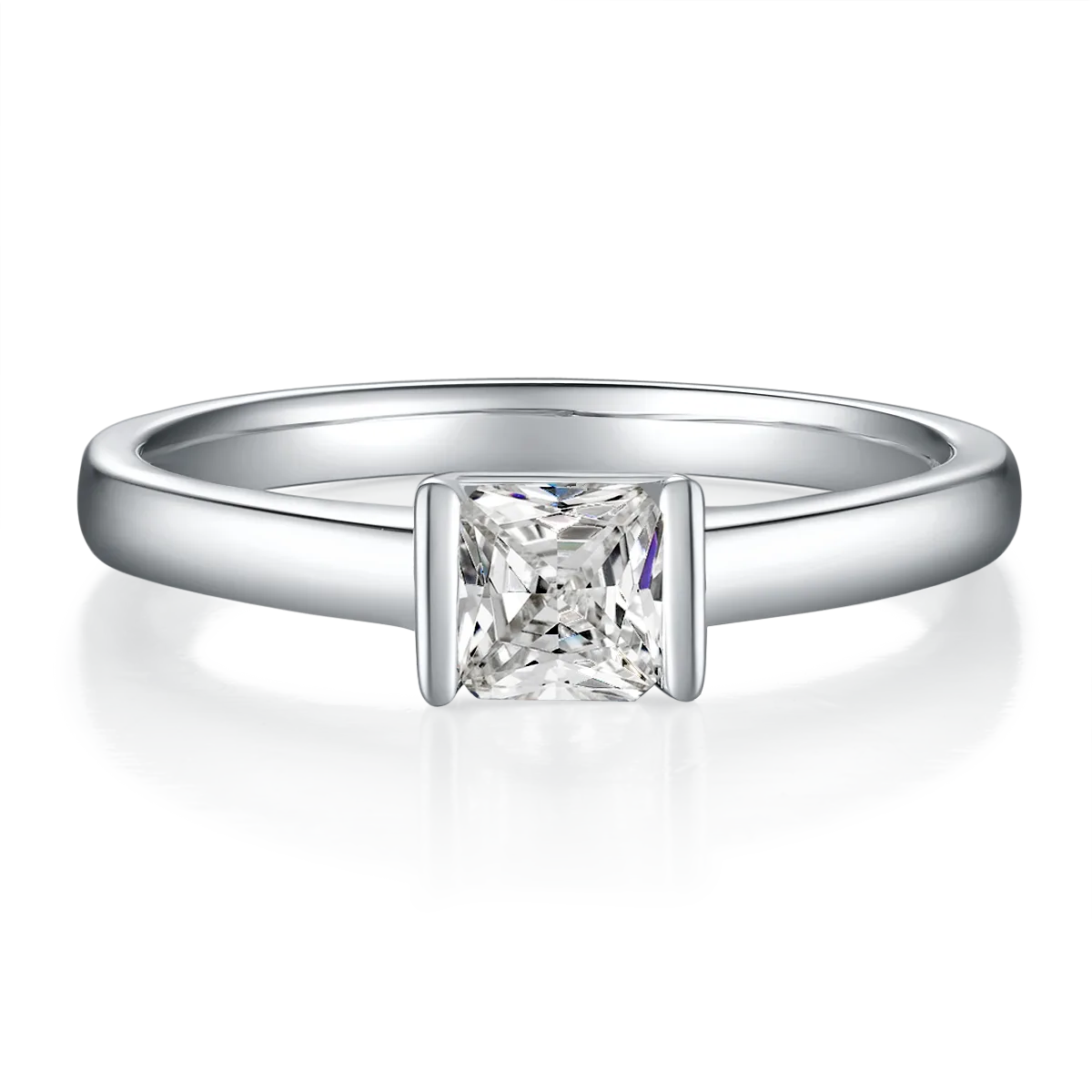 Minimalist Square S925 White-Gold-Plated Silver Moissanite Engagement Ring Women's Ring 0.5ct D