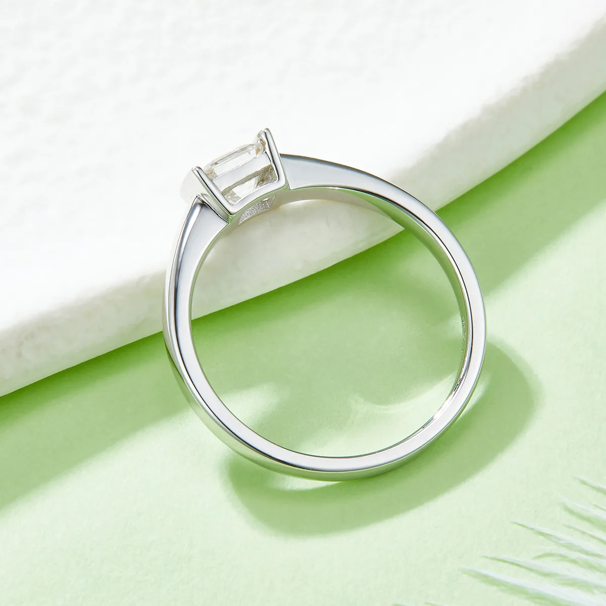 Minimalist Square S925 White-Gold-Plated Silver Moissanite Engagement Ring Women's Ring 0.5ct D