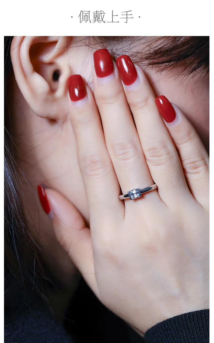 Minimalist Square S925 White-Gold-Plated Silver Moissanite Engagement Ring Women