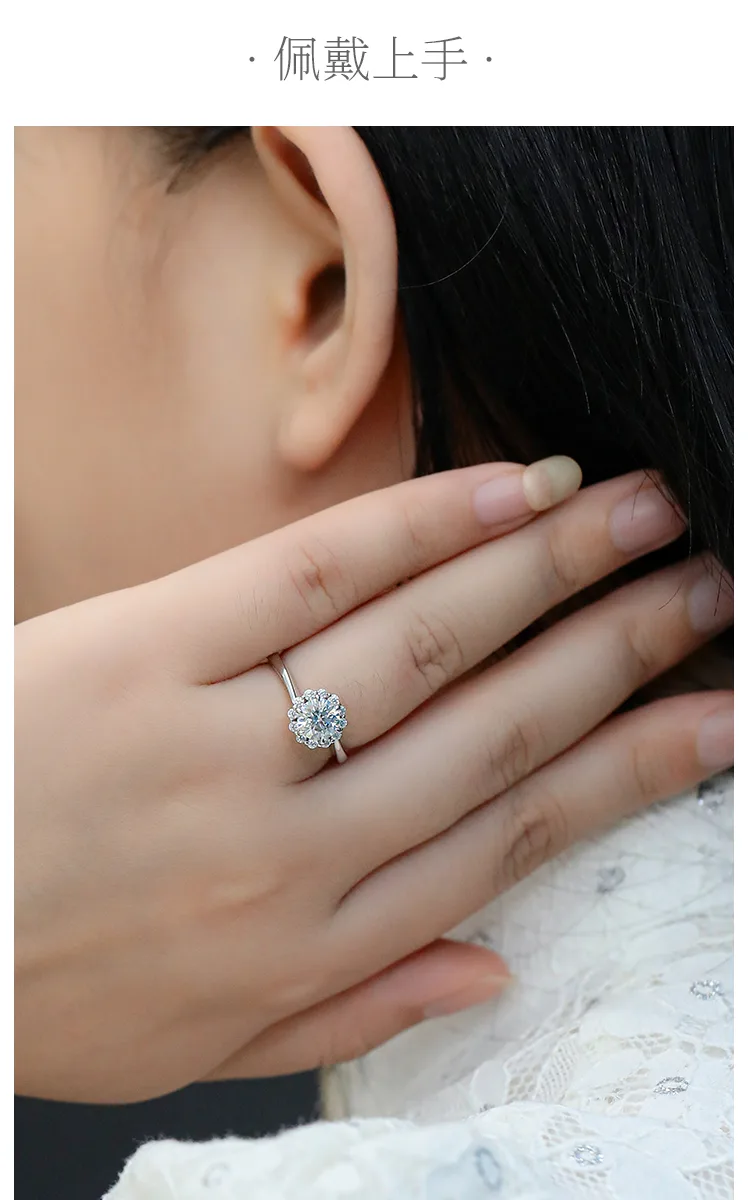 S925 White-Gold-Plated Silver Moissanite Engagement Ring Women