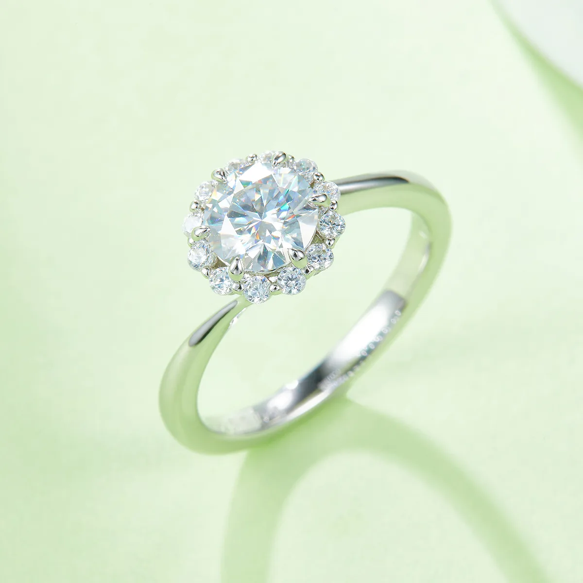 S925 White-Gold-Plated Silver Moissanite Engagement Ring Women's Ring 1ct D