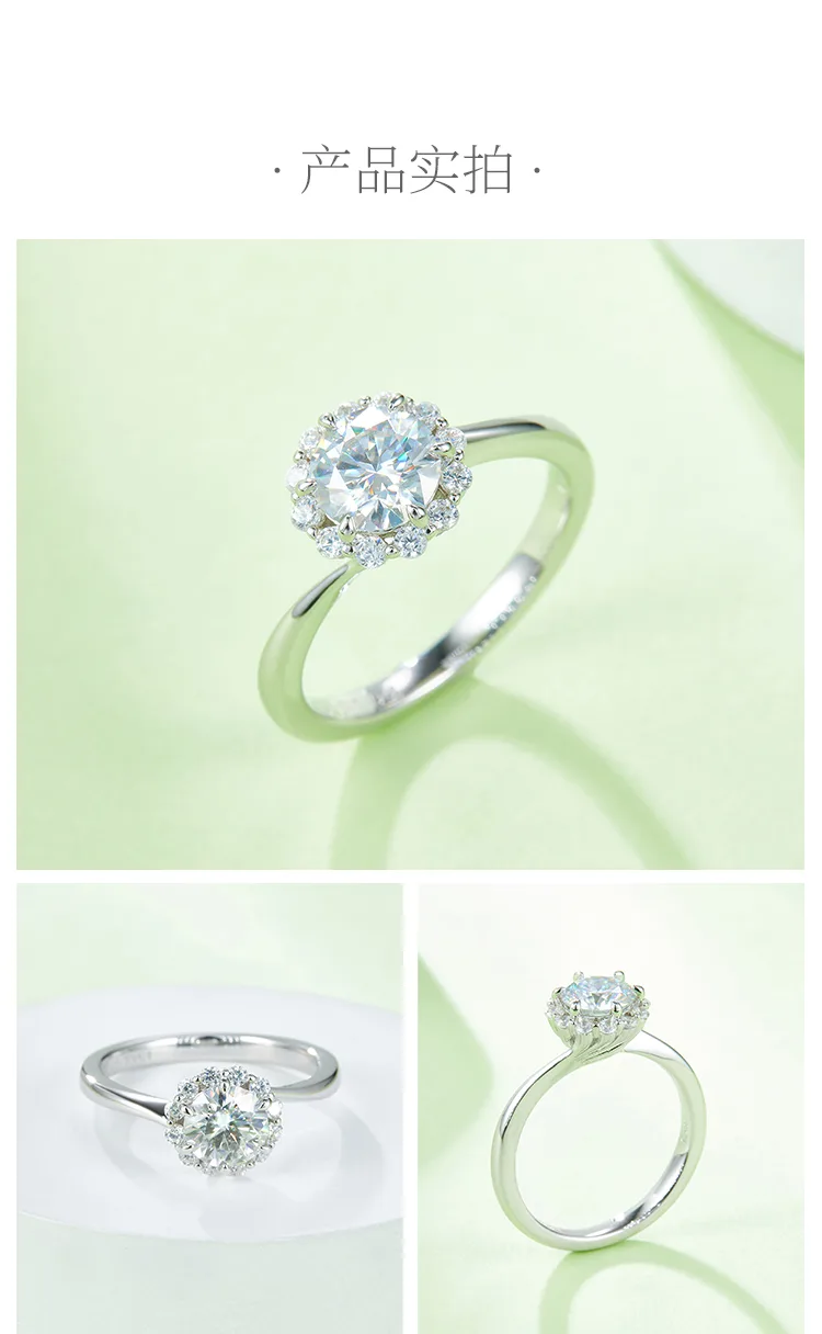 S925 White-Gold-Plated Silver Moissanite Engagement Ring Women