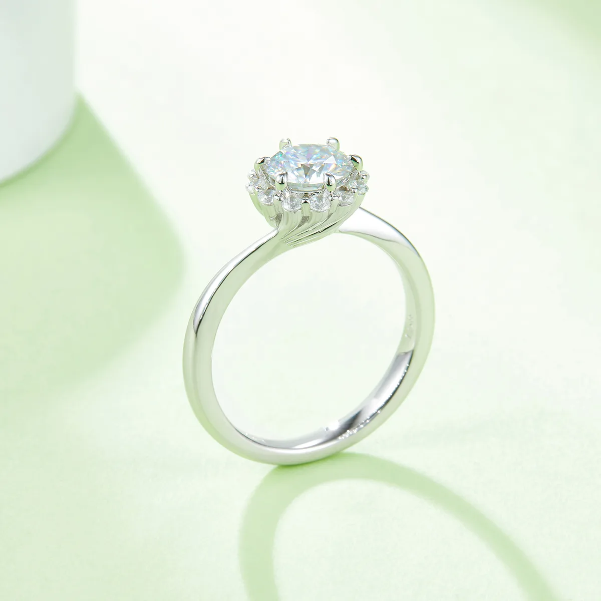S925 White-Gold-Plated Silver Moissanite Engagement Ring Women's Ring 1ct D