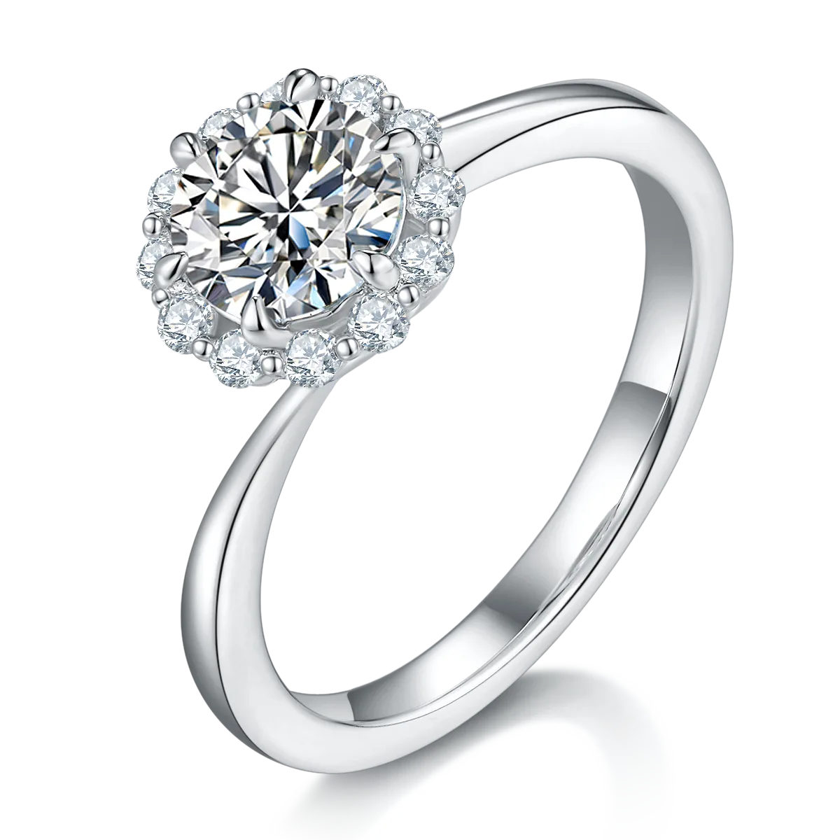 S925 White-Gold-Plated Silver Moissanite Engagement Ring Women's Ring 1ct D