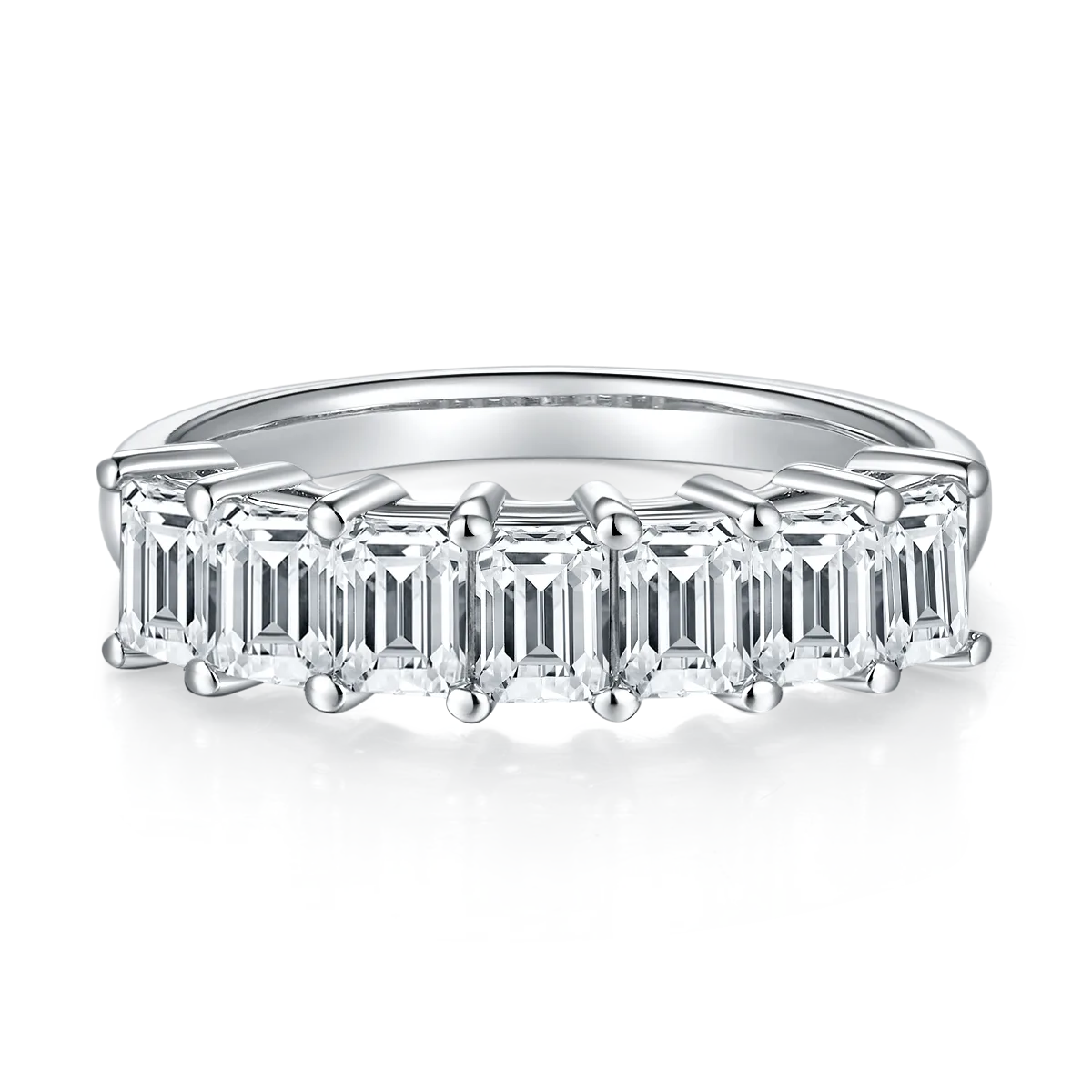 Rectangle Band Ring S925 White-Gold-Plated Silver Moissanite Confession Ring Women's Ring 2.1ct D