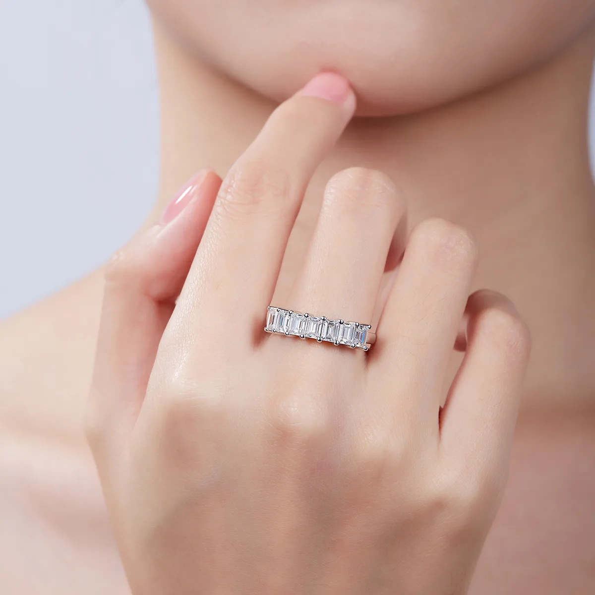 Rectangle Band Ring S925 White-Gold-Plated Silver Moissanite Confession Ring Women's Ring 2.1ct D