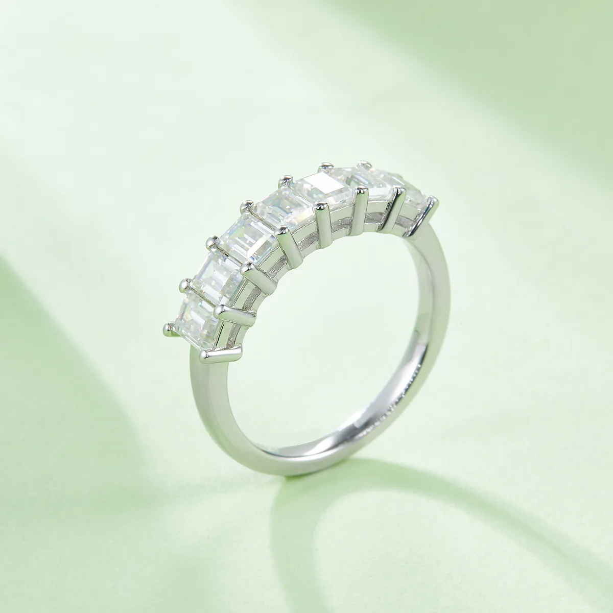 Rectangle Band Ring S925 White-Gold-Plated Silver Moissanite Confession Ring Women's Ring 2.1ct D