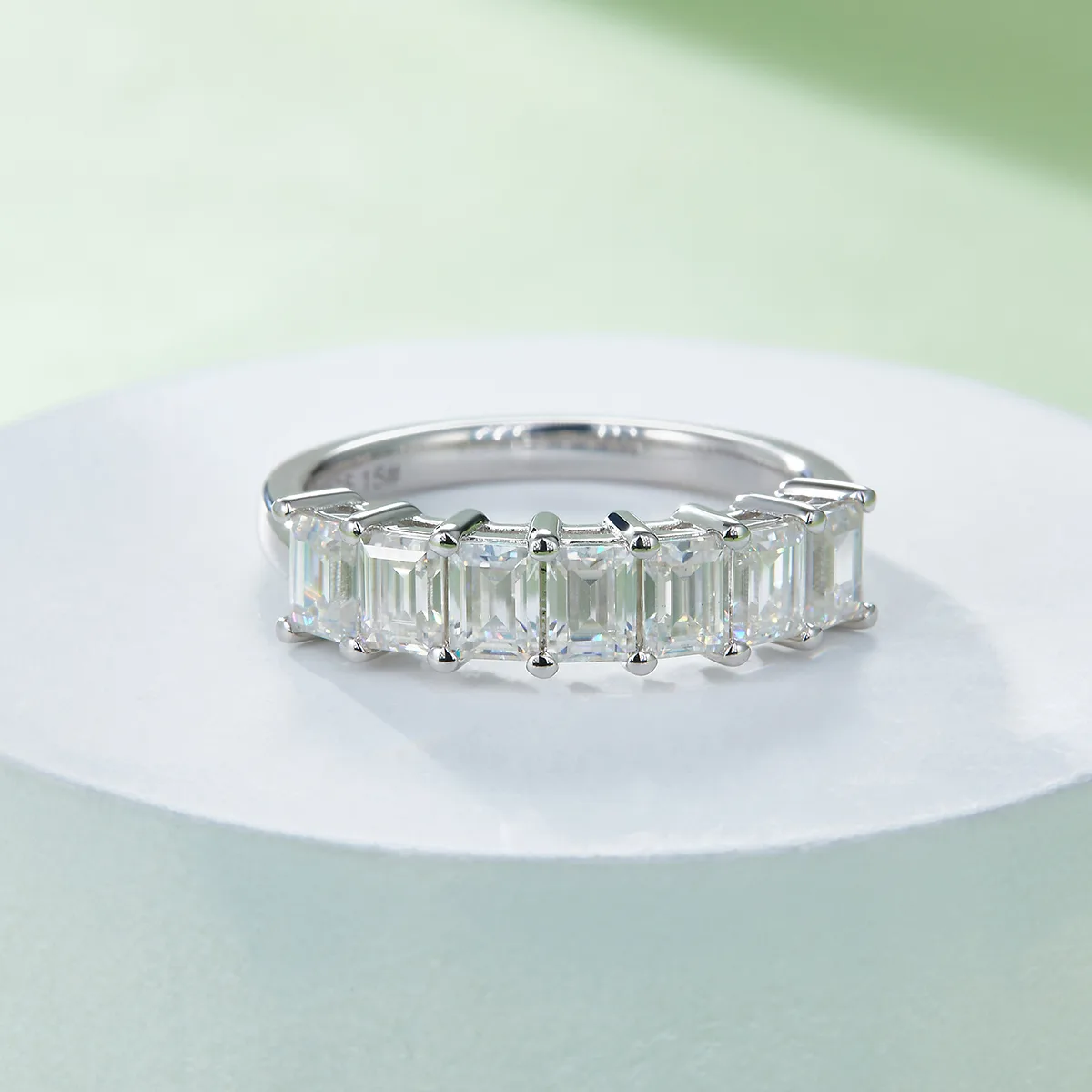Rectangle Band Ring S925 White-Gold-Plated Silver Moissanite Confession Ring Women's Ring 2.1ct D