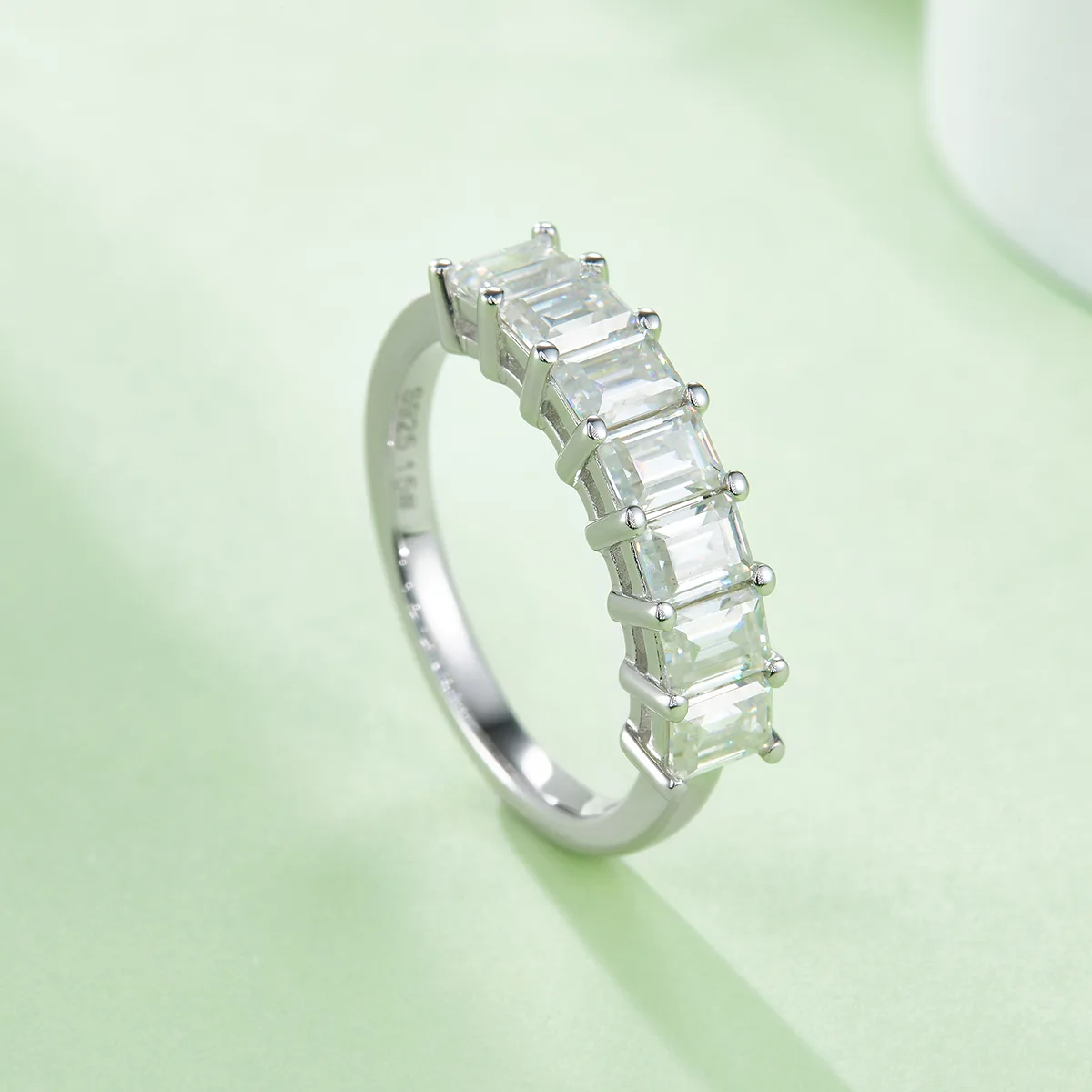 Rectangle Band Ring S925 White-Gold-Plated Silver Moissanite Confession Ring Women's Ring 2.1ct D