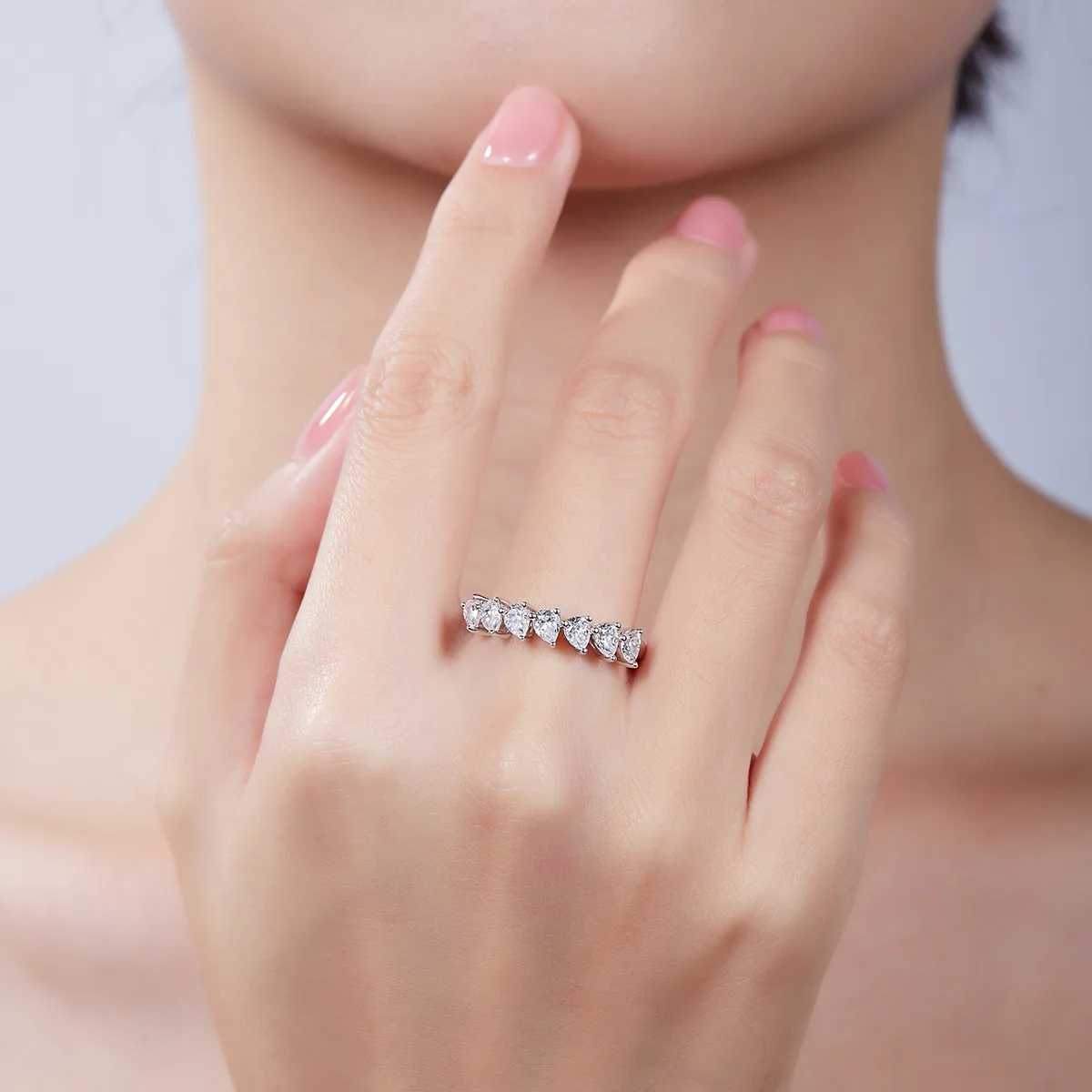 Pear Band Ring S925 White-Gold-Plated Silver Moissanite Anniversary Ring Women's Ring 2.1ct D