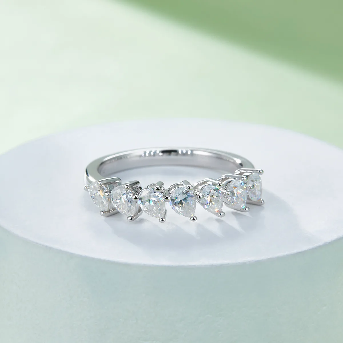 Pear Band Ring S925 White-Gold-Plated Silver Moissanite Anniversary Ring Women's Ring 2.1ct D