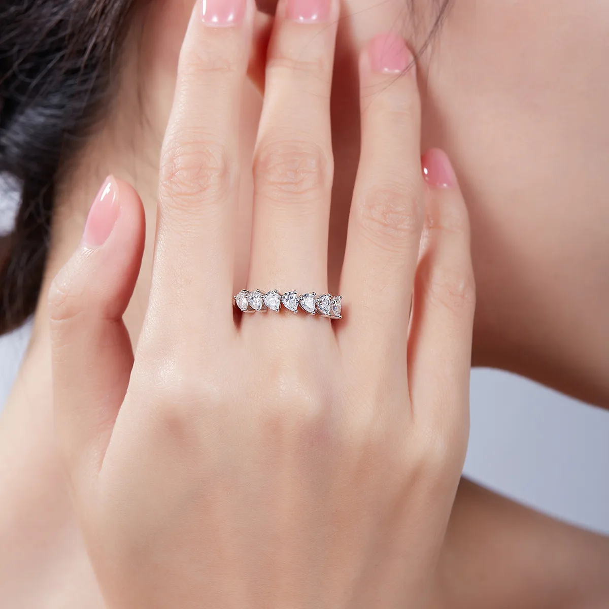 Pear Band Ring S925 White-Gold-Plated Silver Moissanite Anniversary Ring Women's Ring 2.1ct D
