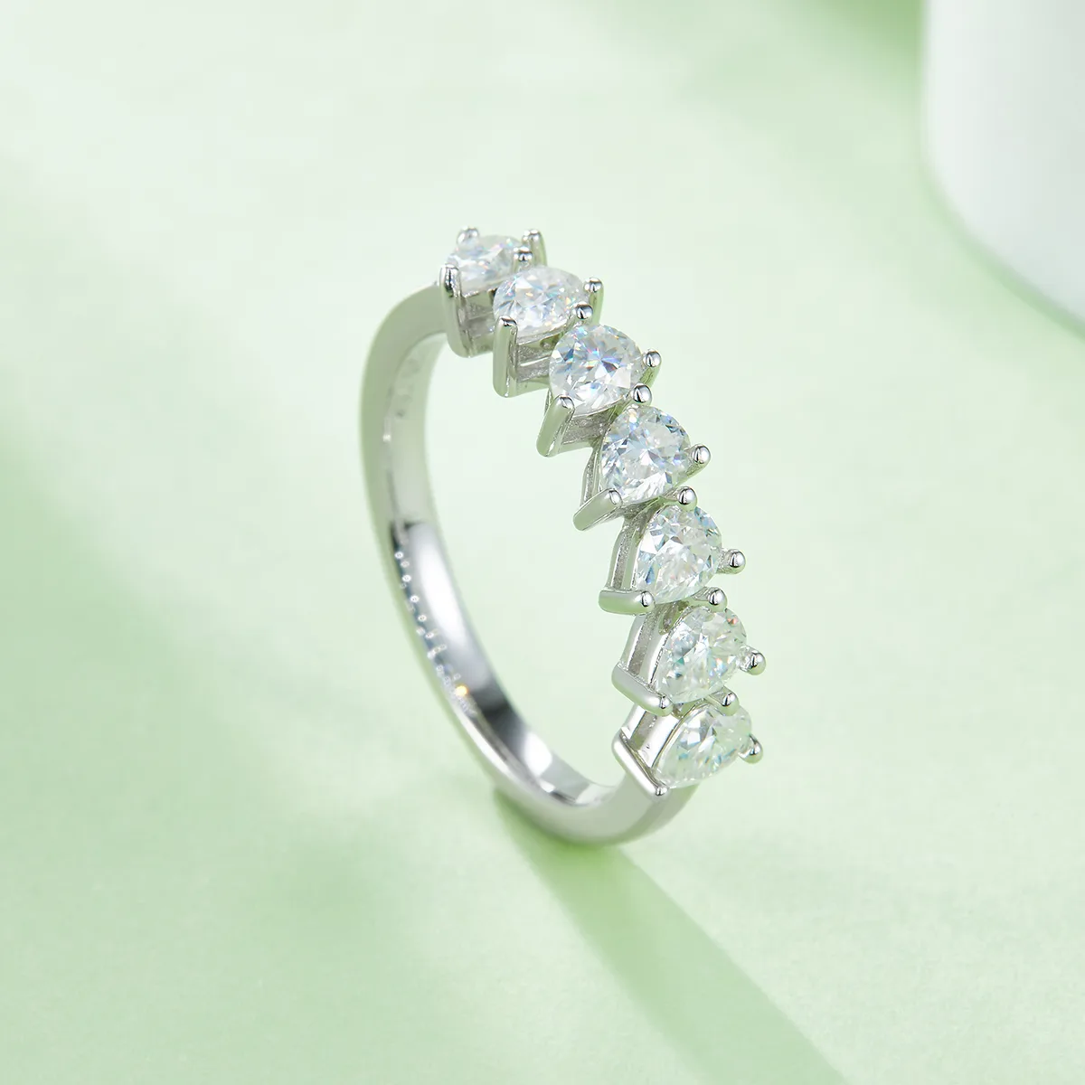 Pear Band Ring S925 White-Gold-Plated Silver Moissanite Anniversary Ring Women's Ring 2.1ct D