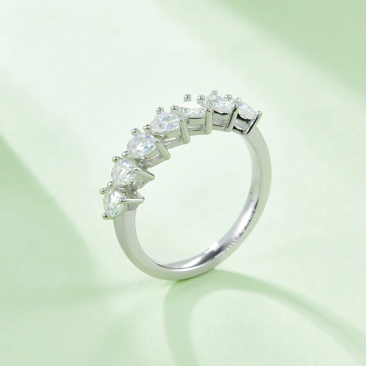 Pear Band Ring S925 White-Gold-Plated Silver Moissanite Anniversary Ring Women's Ring 2.1ct D