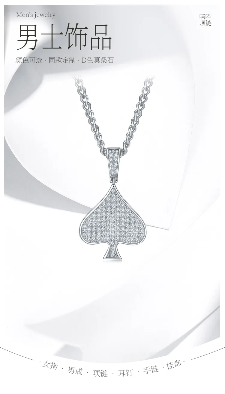 Black Hip-Hop Necklace S925 Silver Pendant Moissanite Melee D 0.78CT detail 1