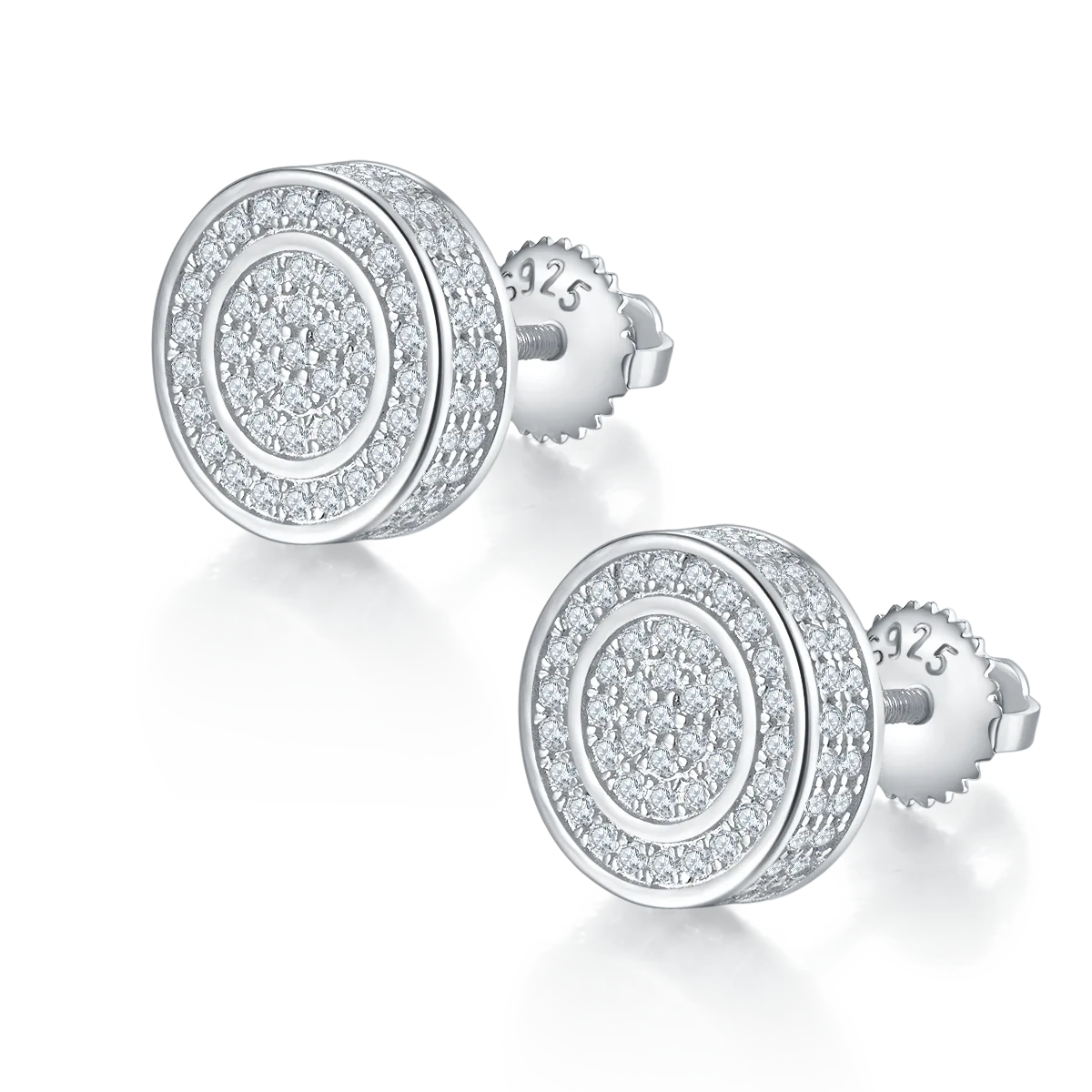 Round Ring S925 Silver Stud Earrings Screw-Back Moissanite Melee D 0.95CT