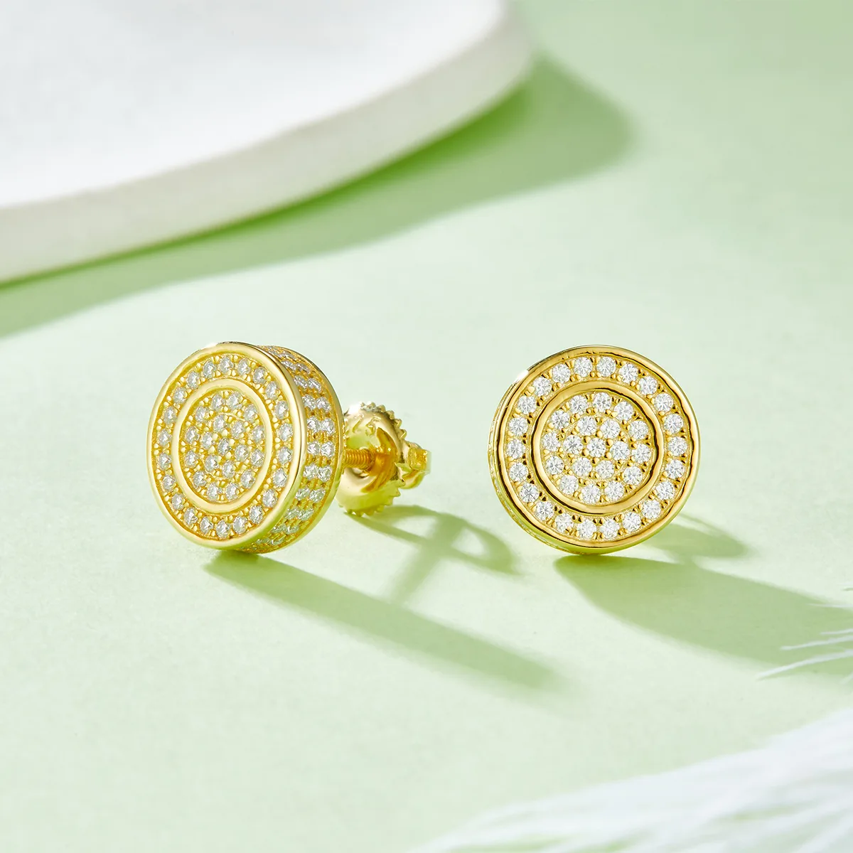 Round Ring S925 Silver Stud Earrings Screw-Back Moissanite Melee D 0.95CT