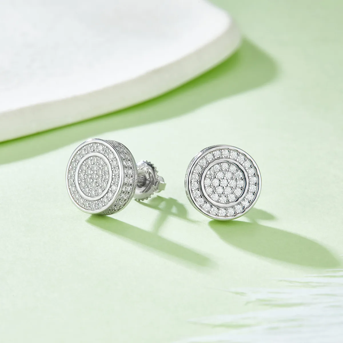 Round Ring S925 Silver Stud Earrings Screw-Back Moissanite Melee D 0.95CT