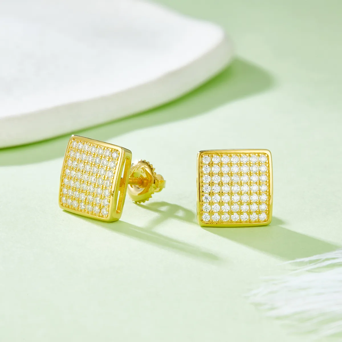 Square S925 Silver Stud Earrings Screw-Back Moissanite Melee D 0.59CT