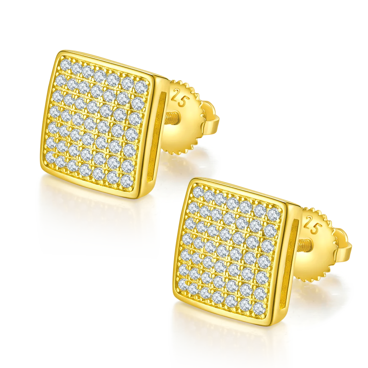Square S925 Silver Stud Earrings Screw-Back Moissanite Melee D 0.59CT
