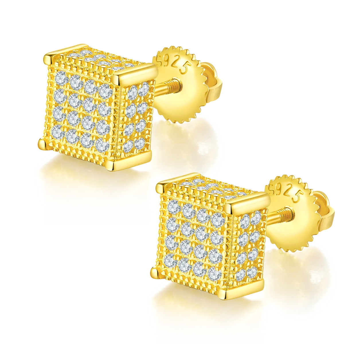Square S925 Silver Stud Earrings Screw-Back Moissanite Melee D 0.77CT - J017A