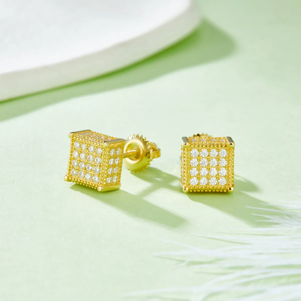 Square S925 Silver Stud Earrings Screw-Back Moissanite Melee D 0.77CT - J017A