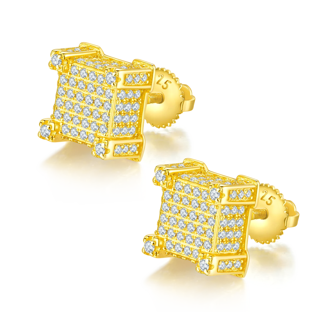 Square S925 Silver Stud Earrings Screw-Back Moissanite Melee D 1.06CT