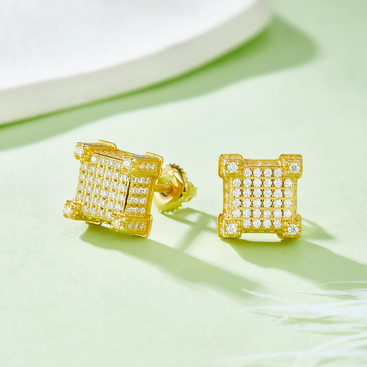 Square S925 Silver Stud Earrings Screw-Back Moissanite Melee D 1.06CT