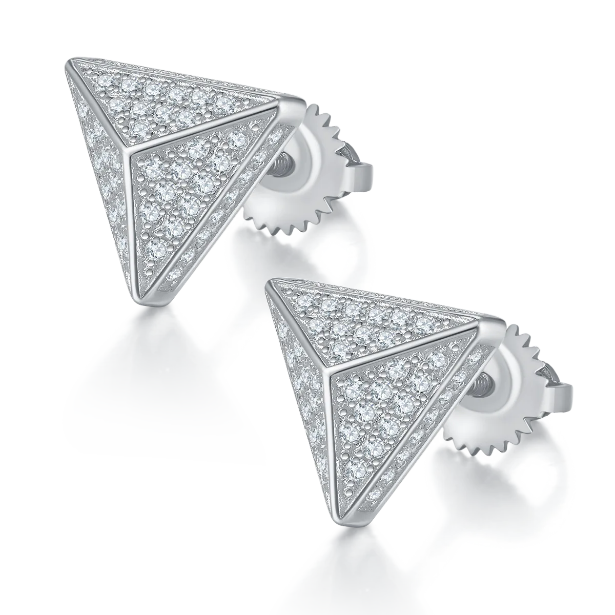 Trilliant S925 Silver Stud Earrings Screw-Back Moissanite Melee D 0.51CT