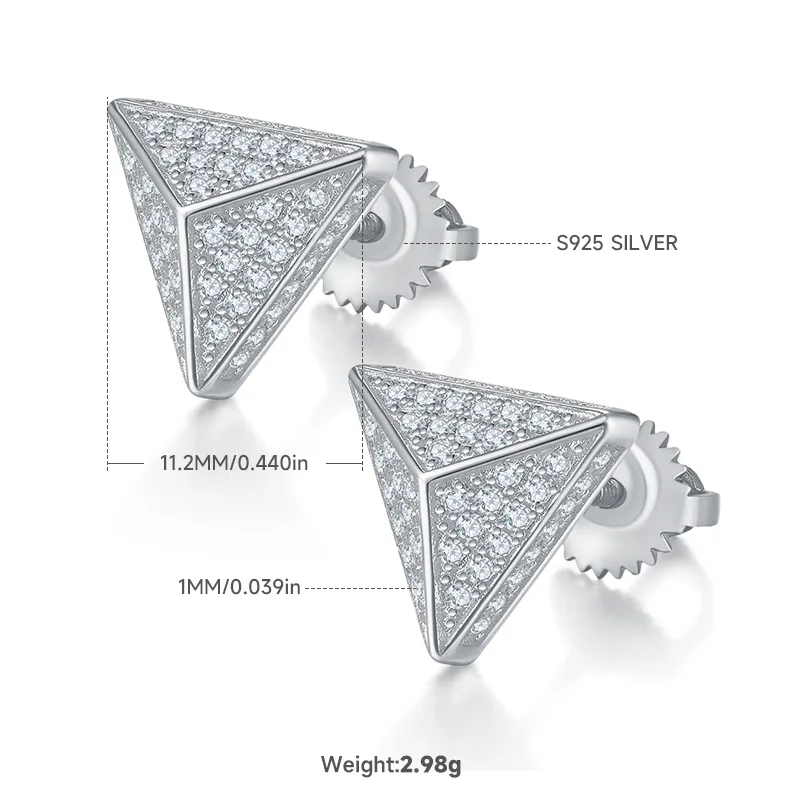 Trilliant S925 Silver Stud Earrings Screw-Back Moissanite Melee D 0.51CT