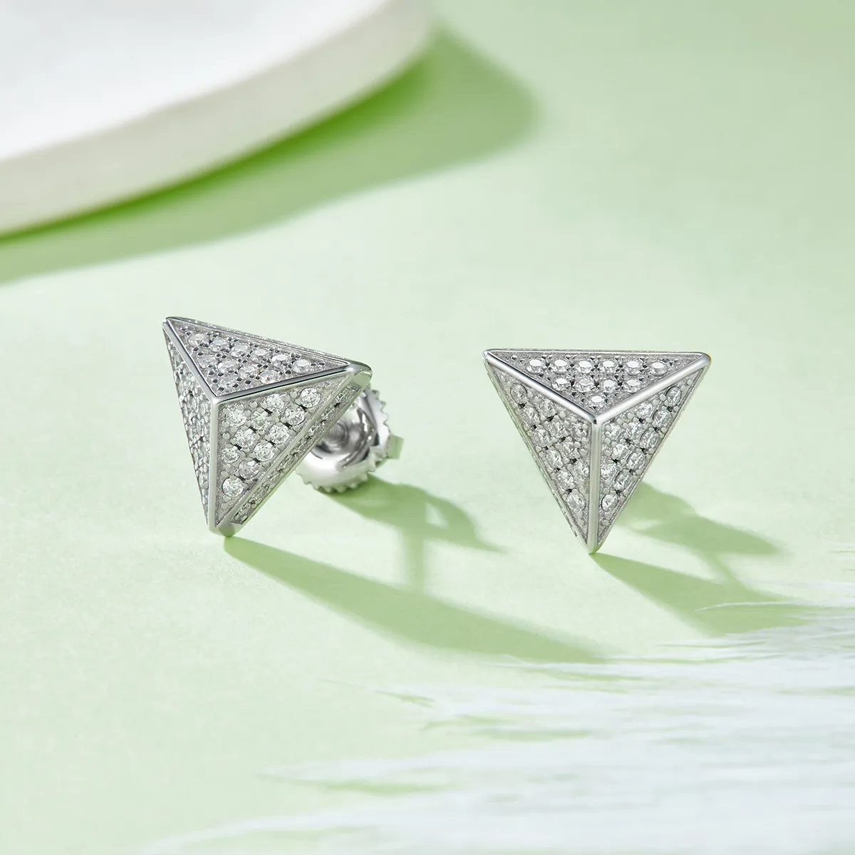Trilliant S925 Silver Stud Earrings Screw-Back Moissanite Melee D 0.51CT