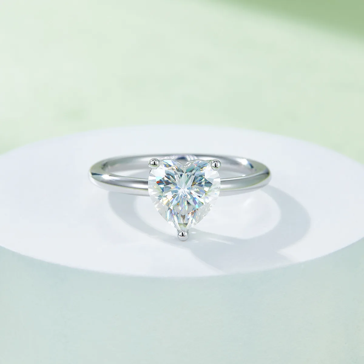 Classic Heart S925 White-Gold-Plated Silver Moissanite Engagement Ring Women's Ring 2.0ct D