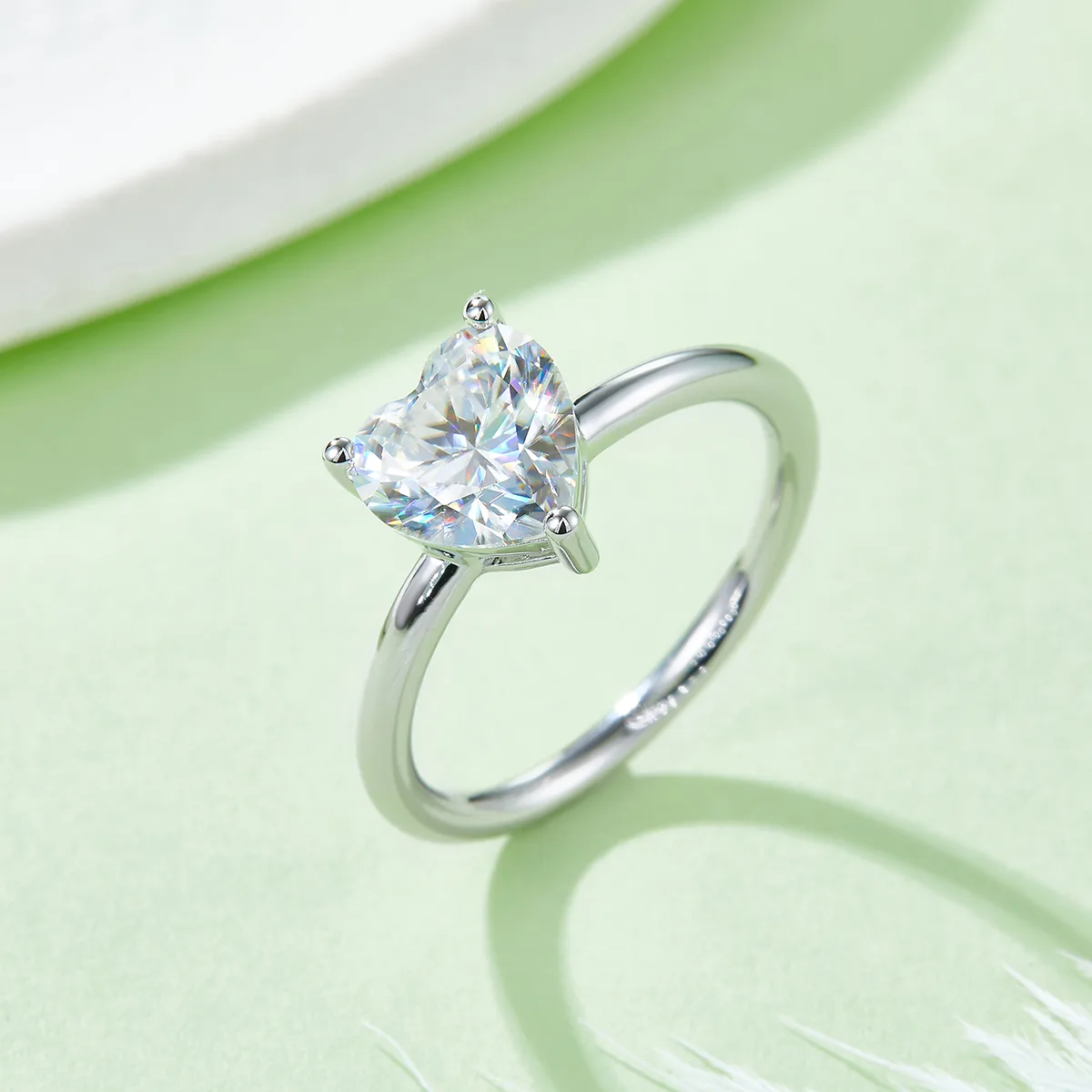 Classic Heart S925 White-Gold-Plated Silver Moissanite Engagement Ring Women's Ring 2.0ct D